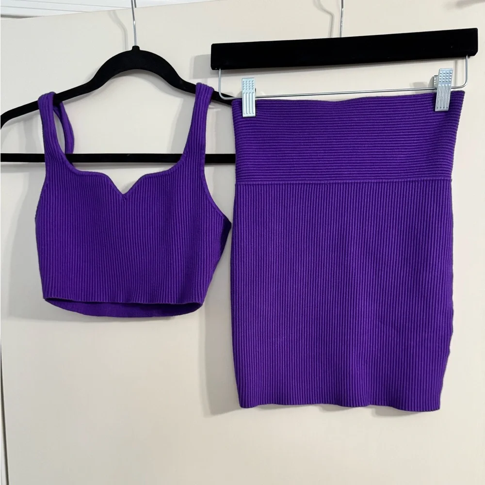 House of Harlow 1960 Purple Ribbed Two-Piece Skirt Set Small